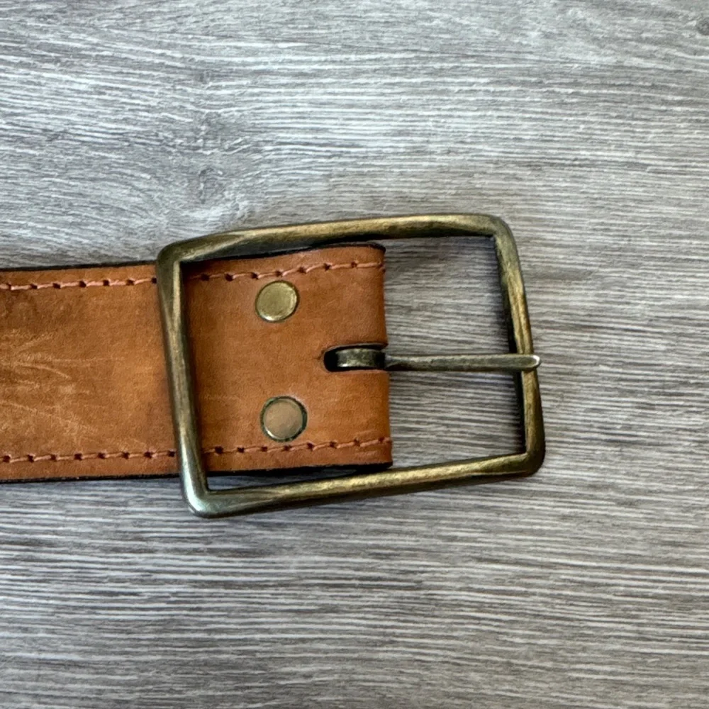 Western Brown Leather Belt with Denim Woven Panel Accents